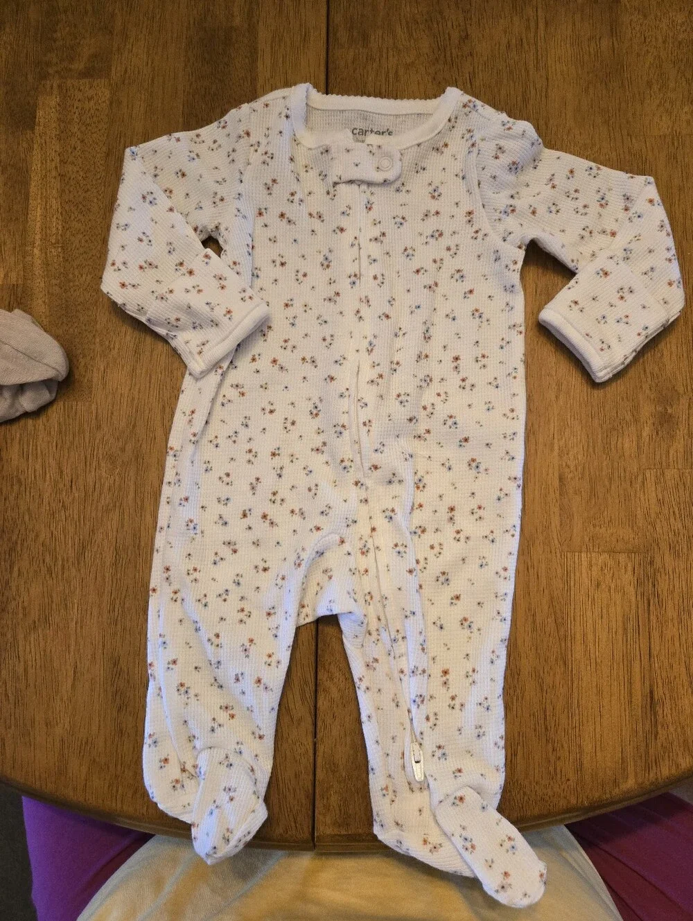 Carter's White Footed Floral Ribbed One-Piece